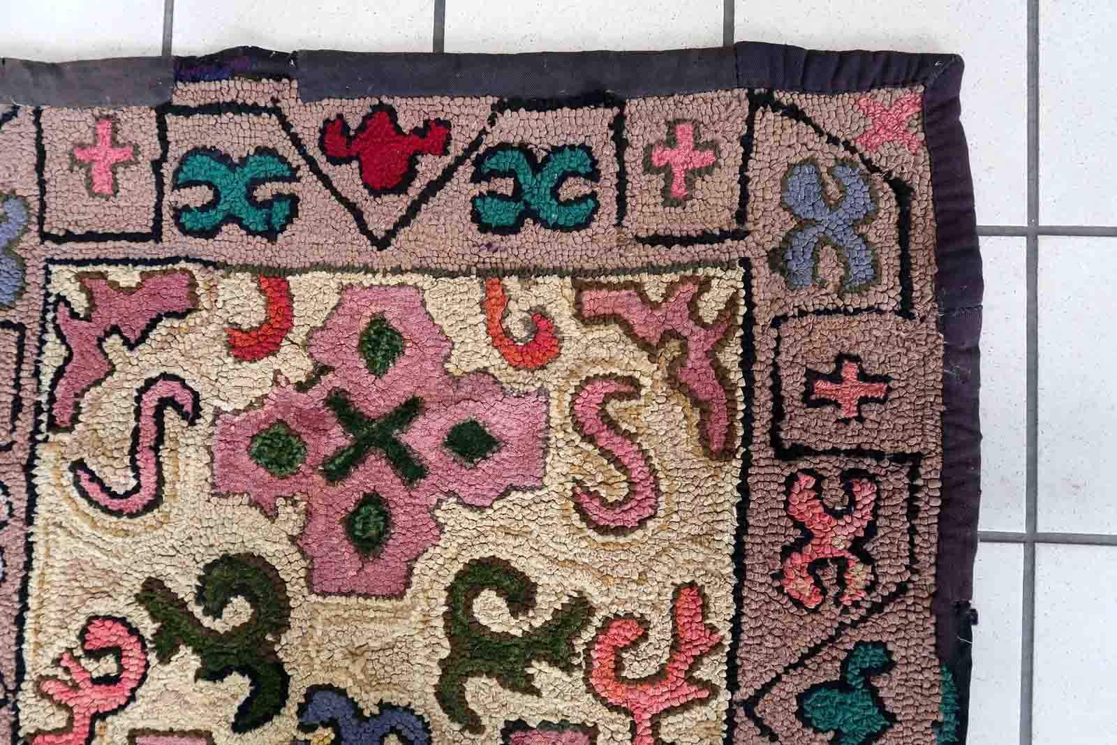 Handmade American Hooked Antique Rug 76cm x 175cm 1880s