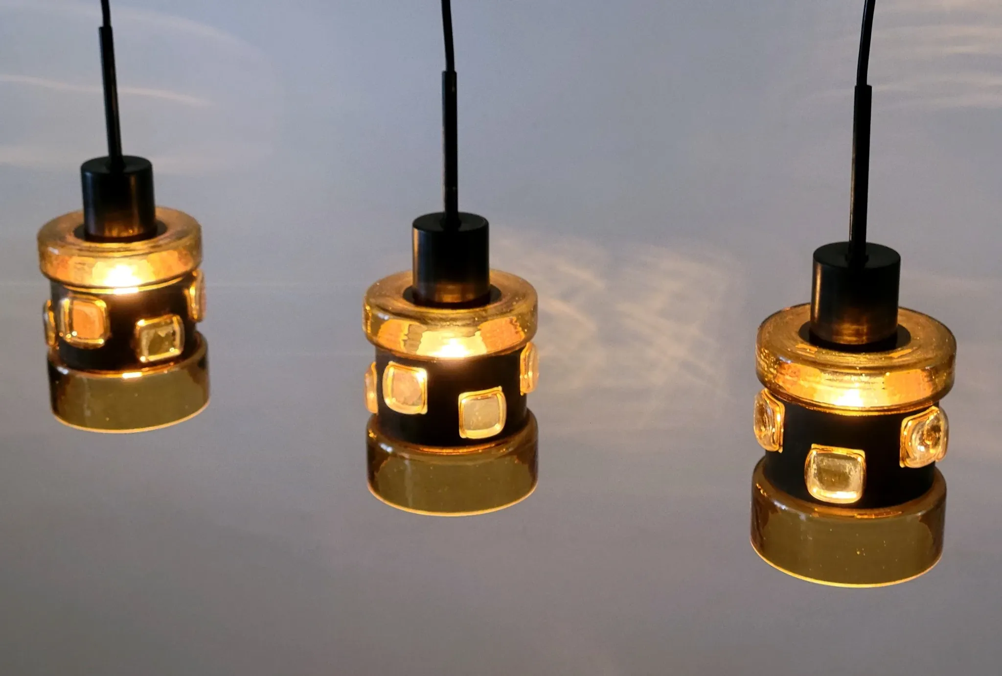 Set of 3 pendant lamps by Victor Bernt for Flygsfors, Sweden, 1960s