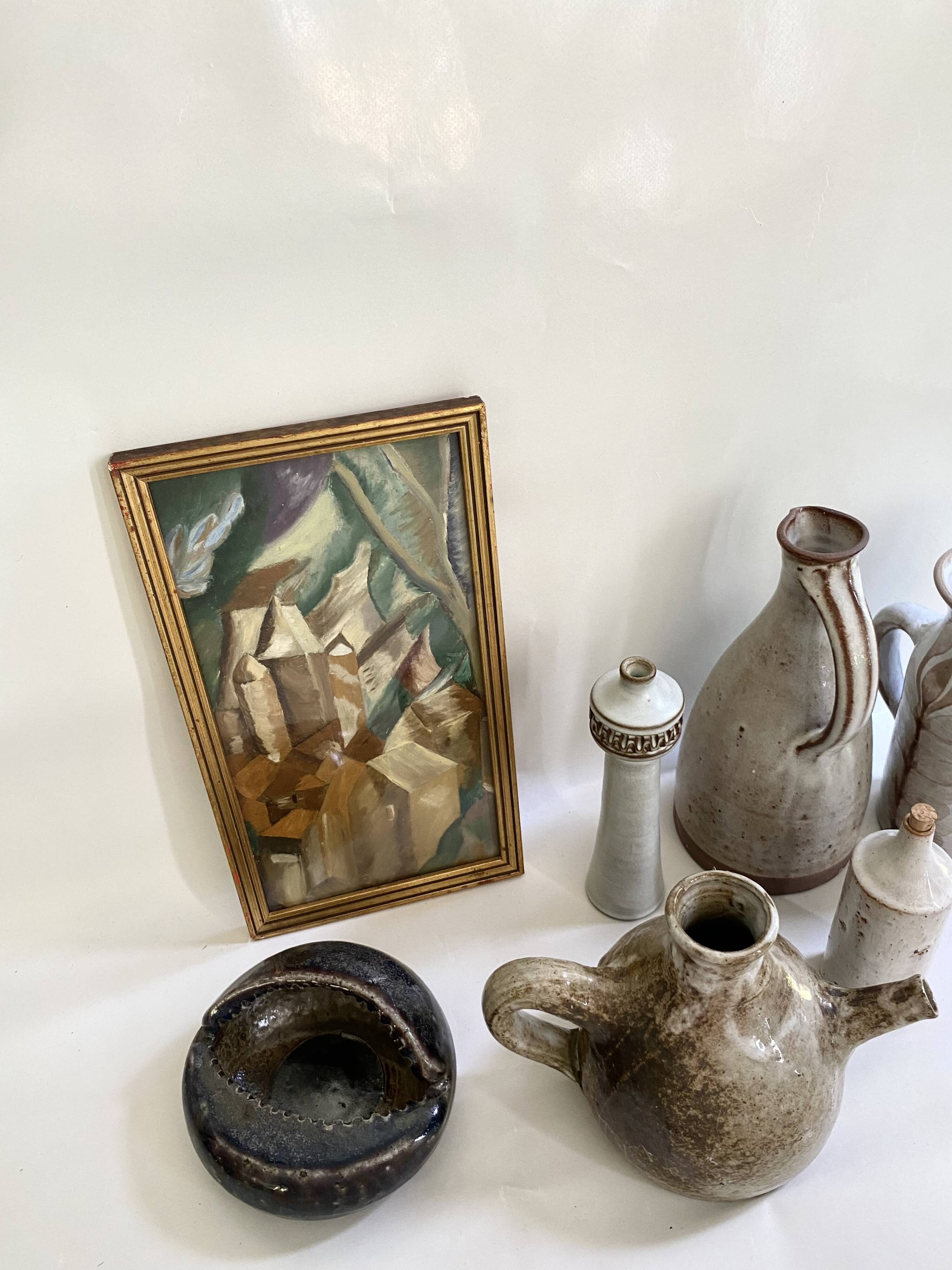Modernist oil painting from the 70s under glass.