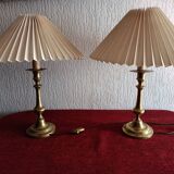 Pair of bronze bedside lamps with pleated lampshade