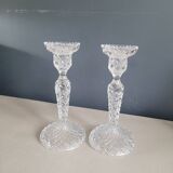 Pair of antique molded glass candlesticks