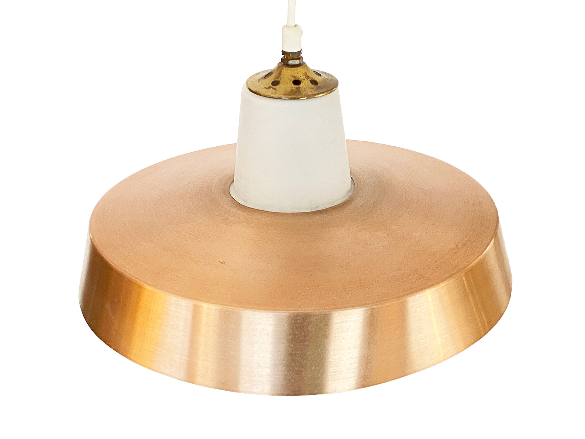 Pendant light in opaline glass with aluminum shade. Sweden 1960s