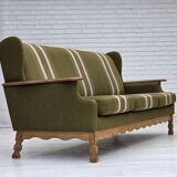 1970s, Danish 3-seater sofa, furniture wool, solid oak wood.
