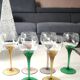 Set of 6 round stemmed glasses. Bohemian crystal. Floral twisted stem.