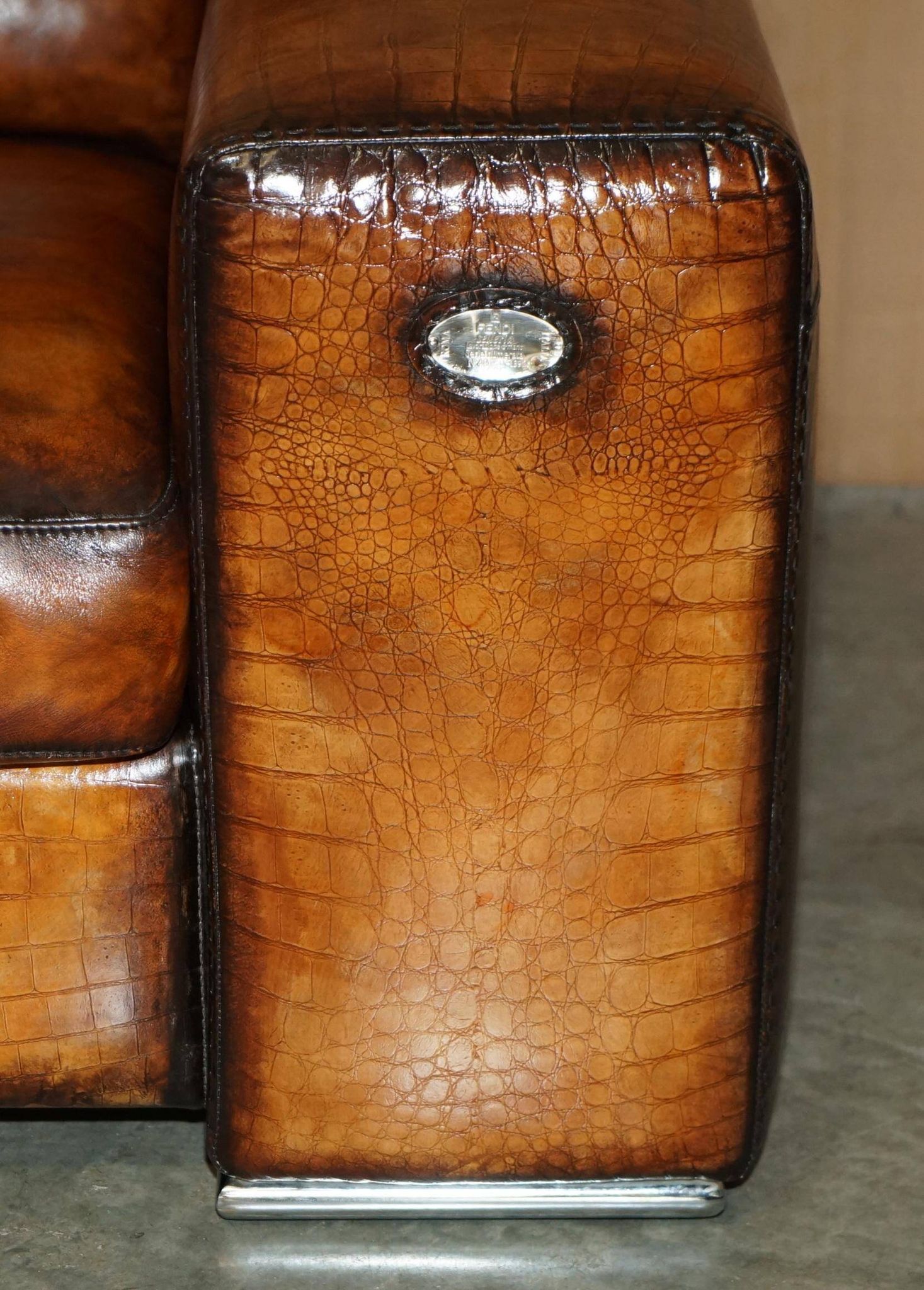 Fendi canapé in embossed crocodile leather, hand-patinated and dyed.