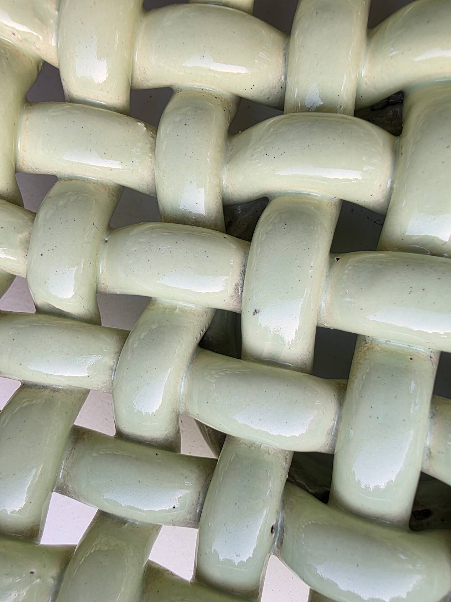 Light green woven ceramic basket Jérome Massier Vallauris