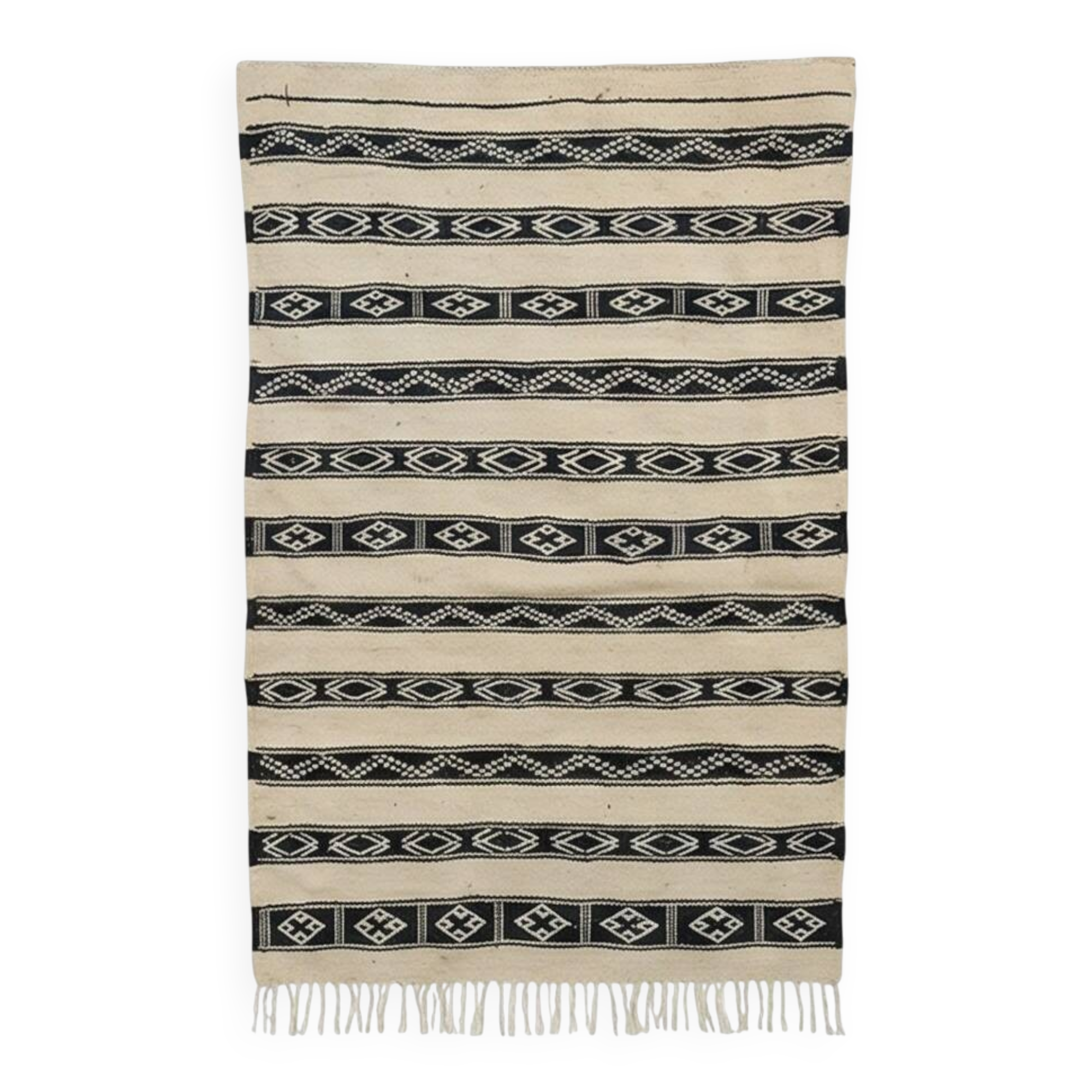 Tapis kilim ethnique blanc et noir