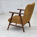 1960s, Danish armchair, furniture wool fabric, teak wood, oak wood.