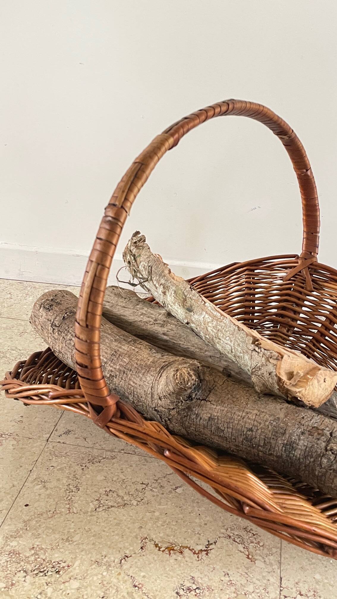 Vintage Rattan Log Basket