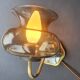 Pair of antique gold-plated brass and smoked glass wall lights.
