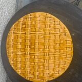 Flat round tray in slip with braided pattern signed FPP Vallauris J19 France vintage