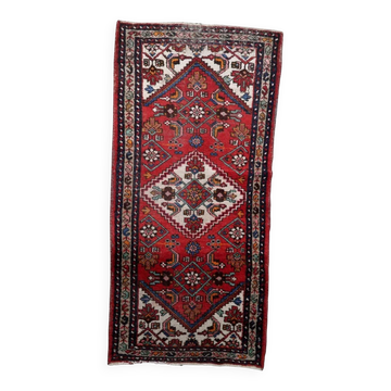 1920s Handmade Vintage Wool Medallion Rug, Red, 93 × 202 cm - 1C1292
