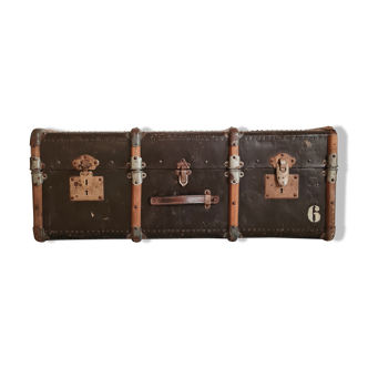 Vintage wood and metal travel trunk chest