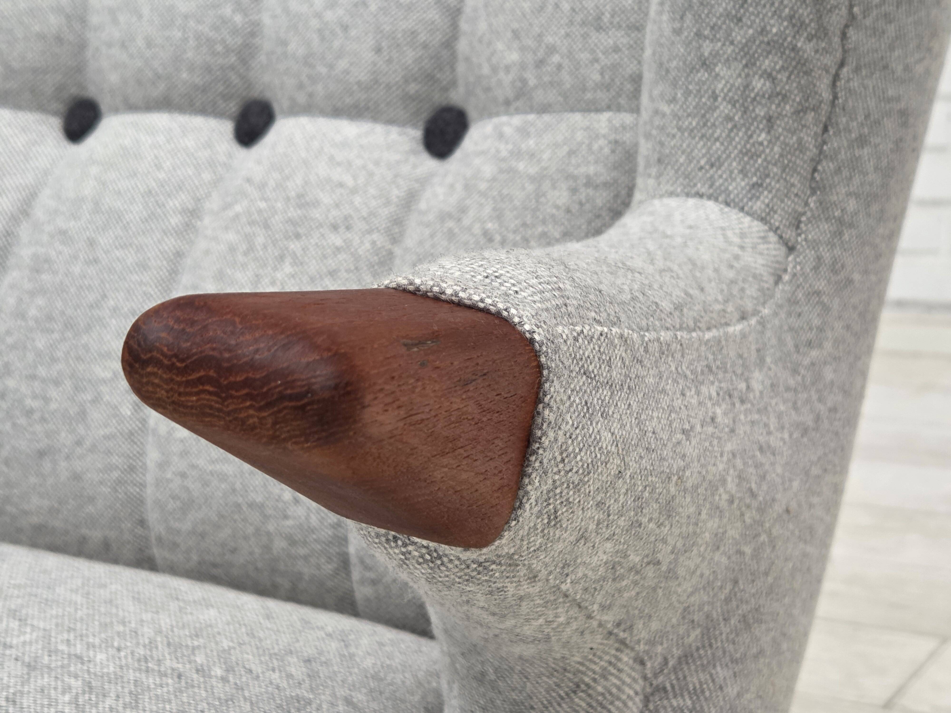 1960s, Danish "Teddy chair" with stool, reupholstered, wool, teak wood.