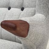 1960s, Danish "Teddy chair" with stool, reupholstered, wool, teak wood.