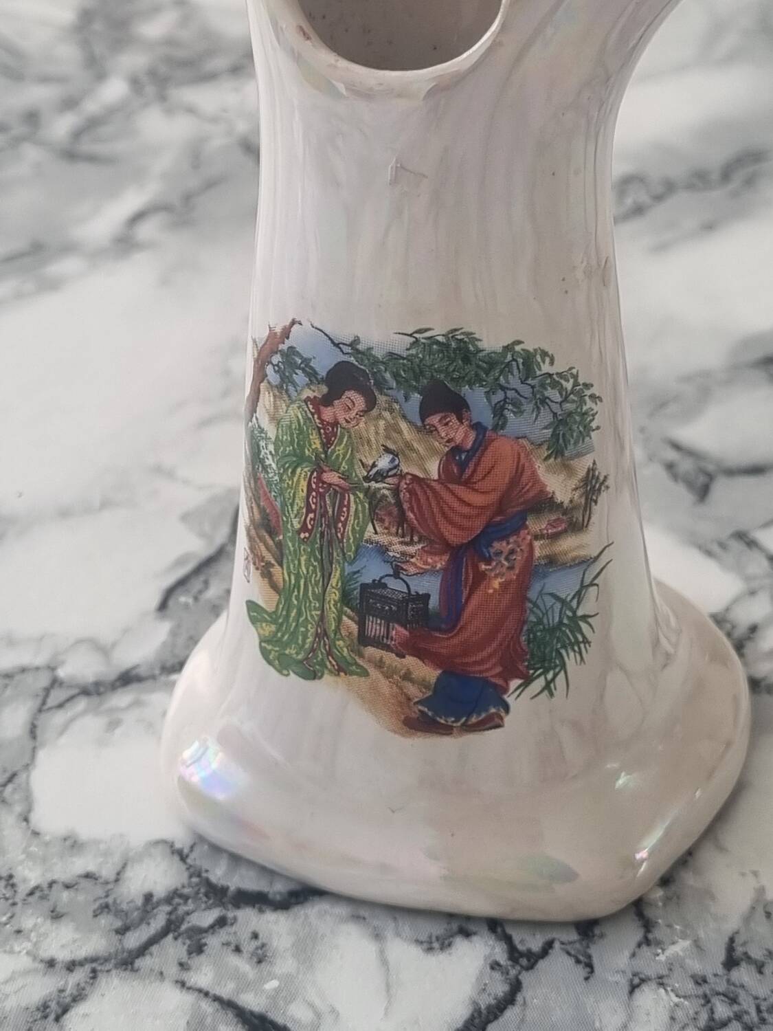 Iridescent white vintage bud vase