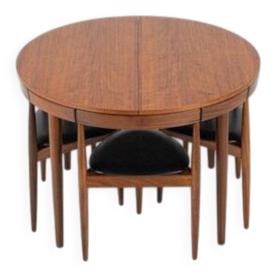Ensemble de salle à manger Roundette par Hans Olsen pour Frem Rojle, table + 6 chaises, années 1950.