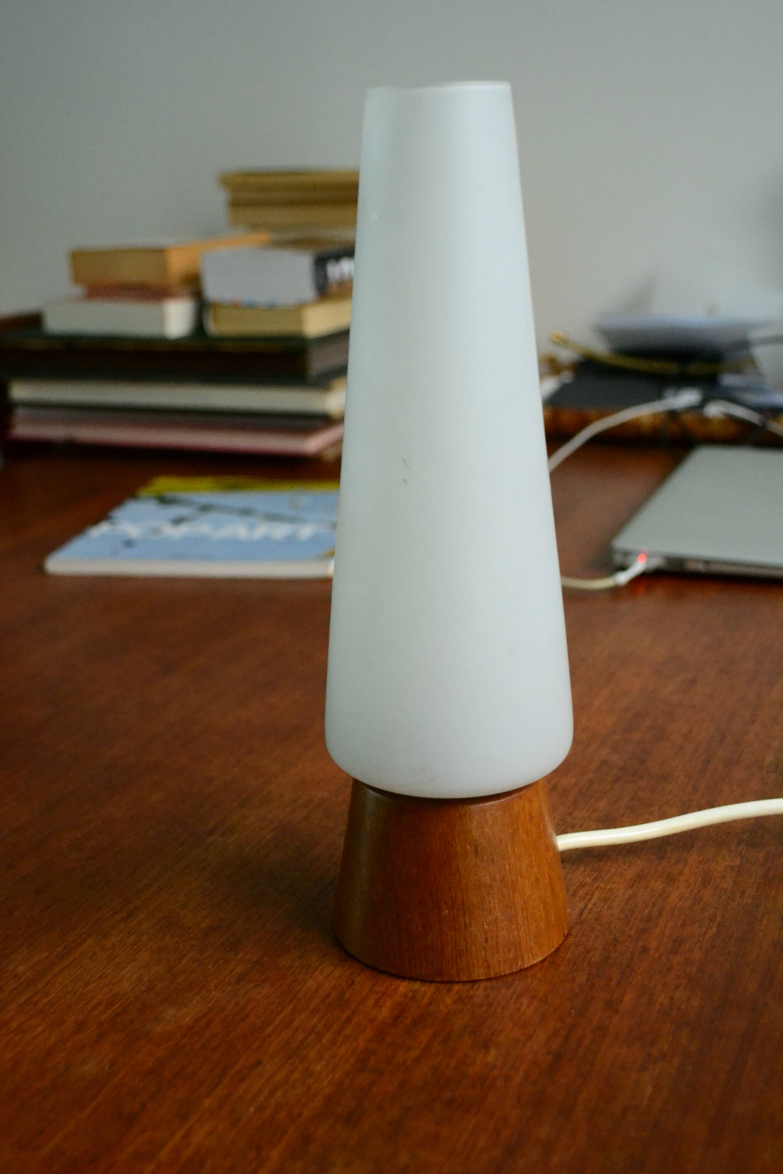 Scandinavian lamp opaline teak