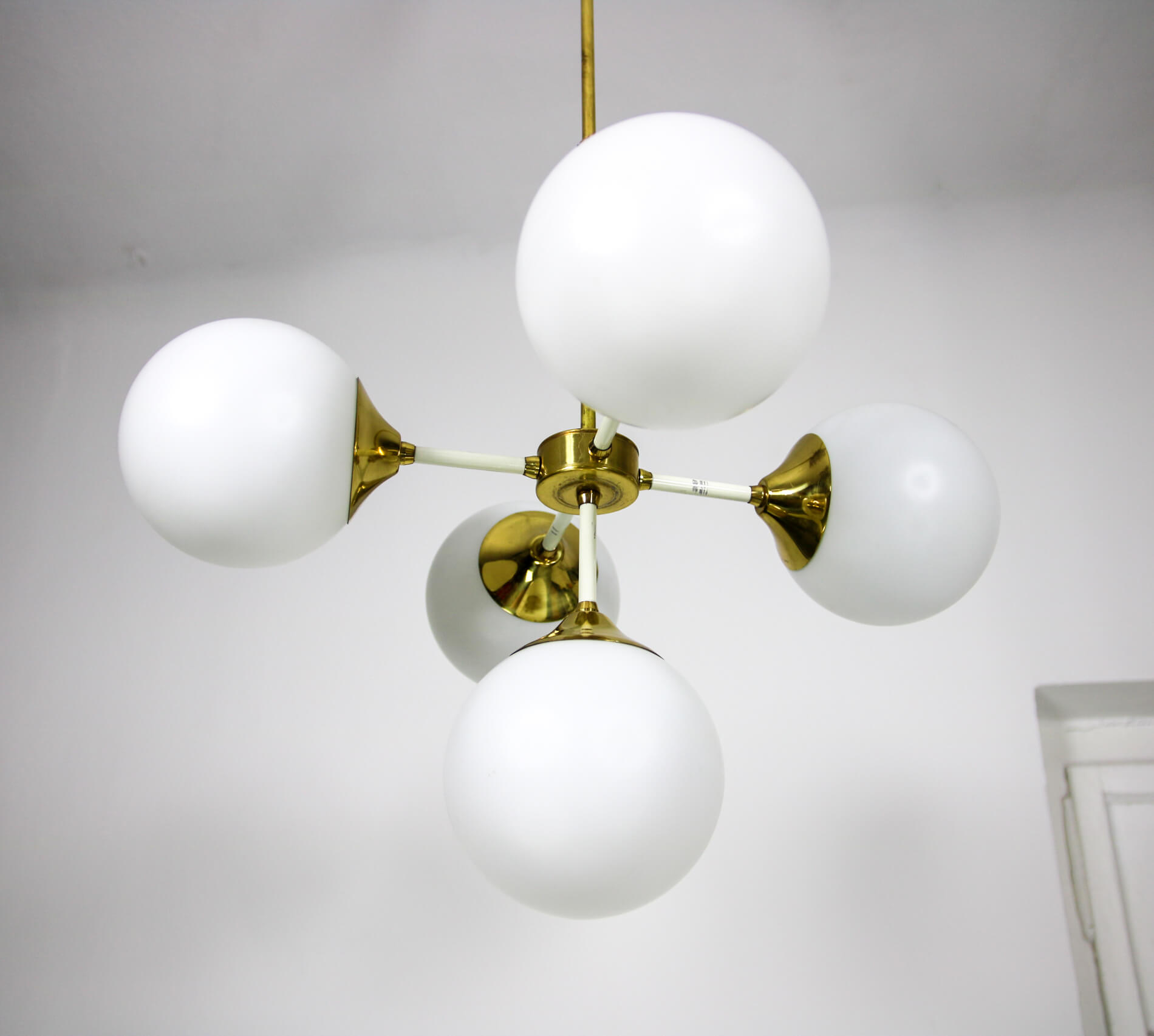Lustre en laiton à 5 bras du milieu du siècle