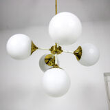 Lustre en laiton à 5 bras du milieu du siècle