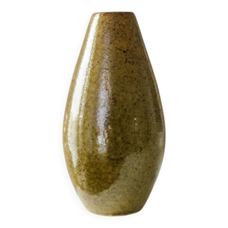Olive green ceramic vase by VEB Coswig Keramik (GDR) - handmade in Germany, signed