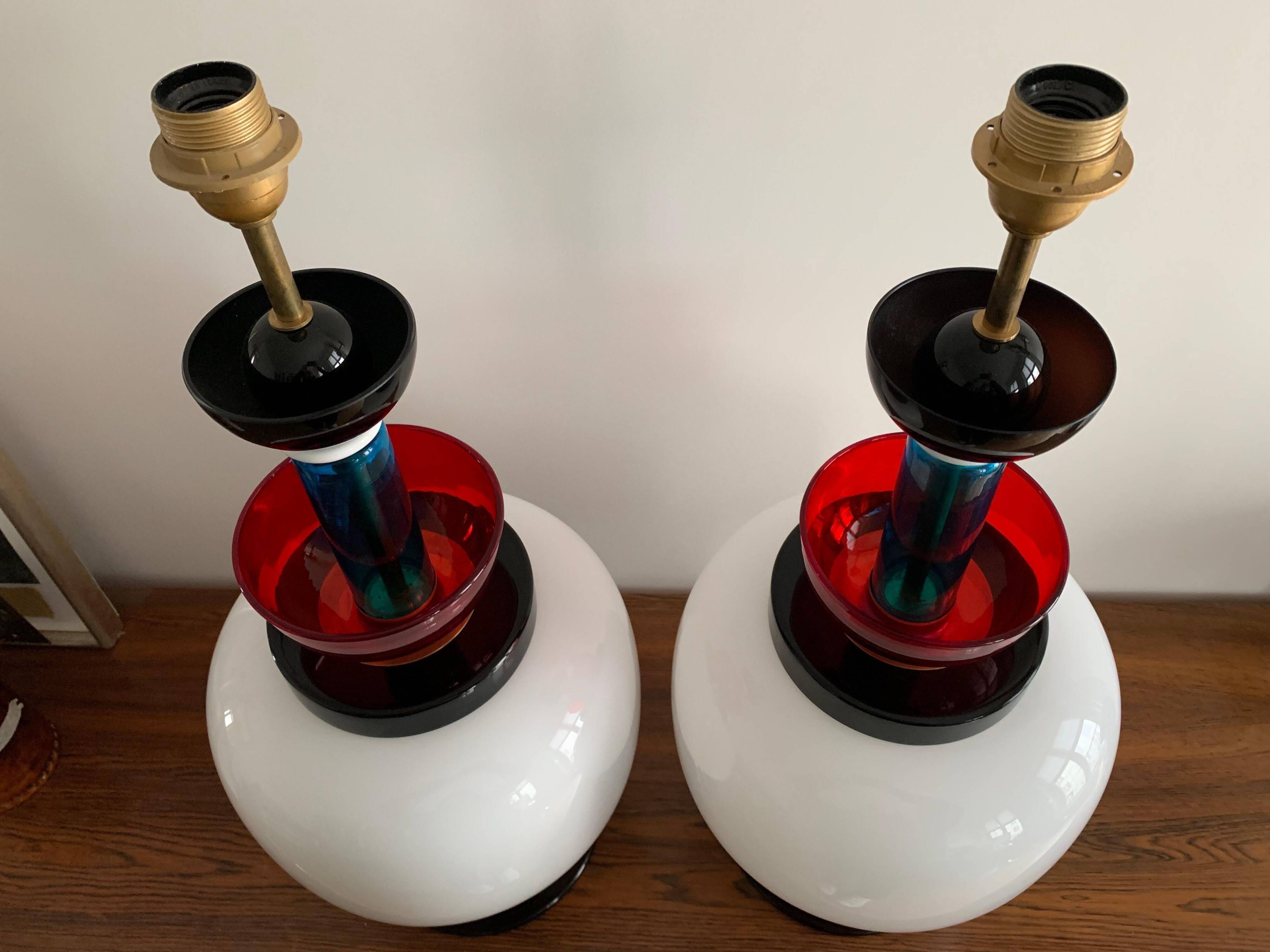 XXL table lamps in the style of Ettore Sottsass, made of Murano glass, Italy, 1970.