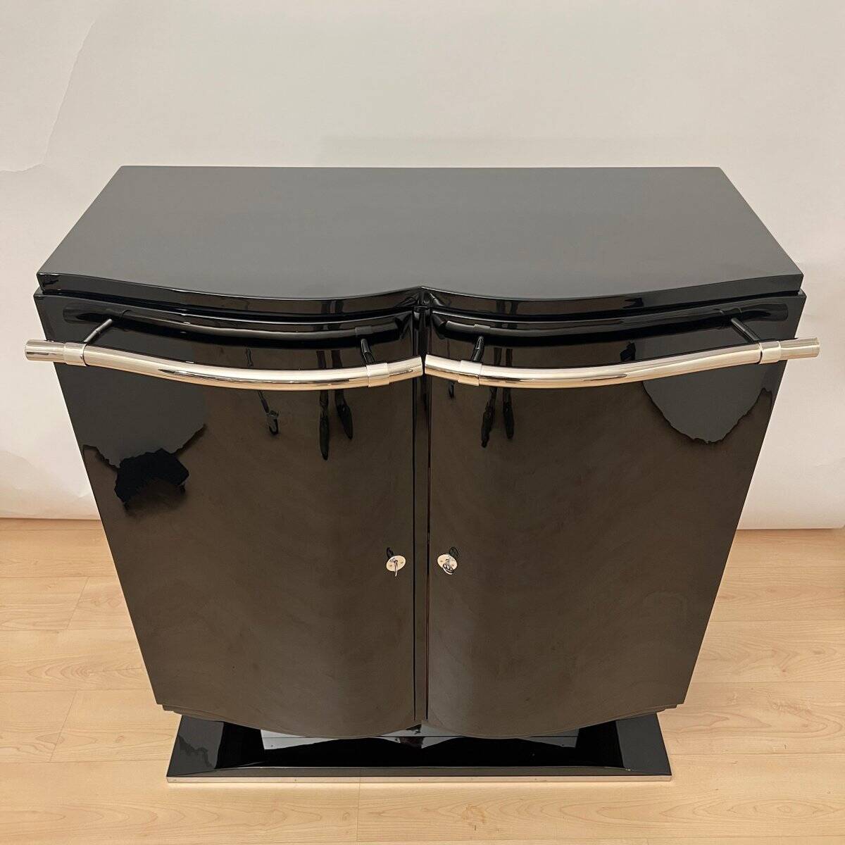 French Art Deco Bar Sideboard in Black Lacquer and Chrome, 1930