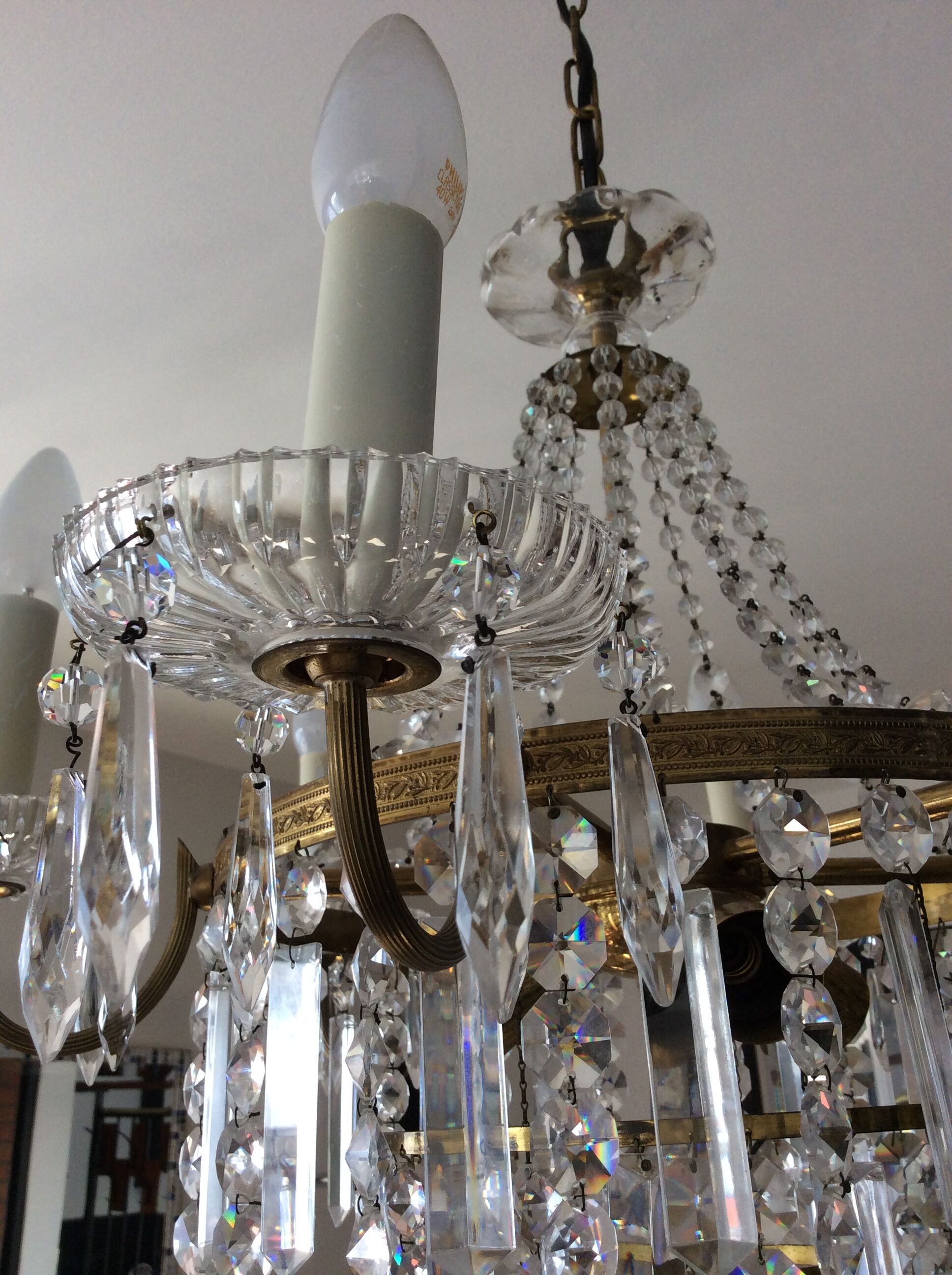 Old hot air balloon chandelier with crystal and bronze grapevines 9 fires