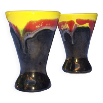 Vintage enamelled ceramic shot glasses