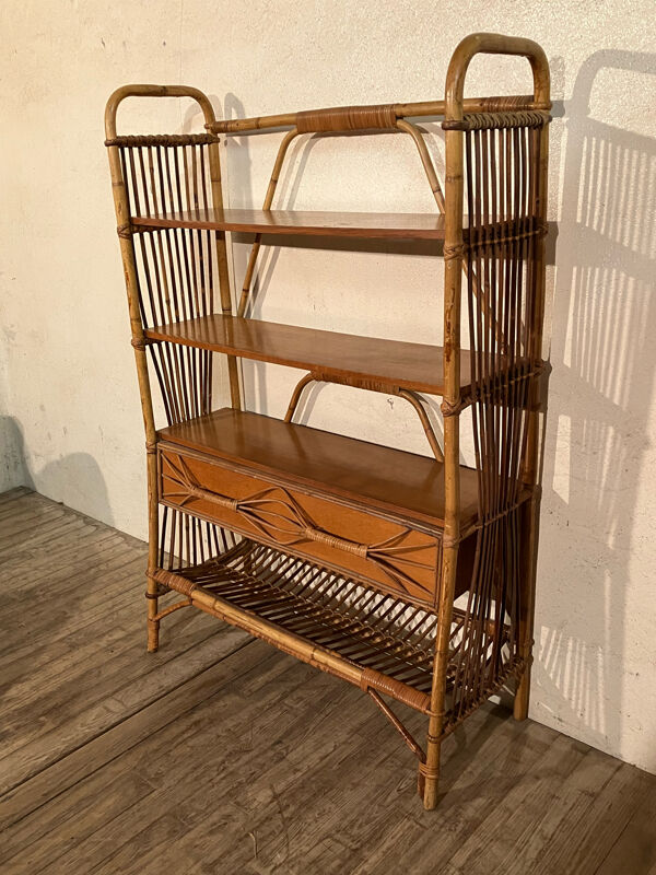 Étagère en rotin Bibliotheque Tiroir