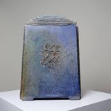Large triangular raku box, handcrafted, signed, vintage 90s