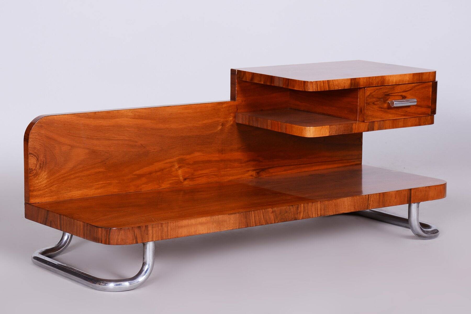 Art Deco Pedestal Table in Walnut & Chrome attributed to Mücke Melder, Czech, 1930s