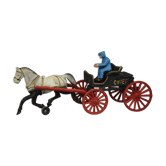 Jouet ancien voiture hippomobile en fonte de fer polychrome avec cocher  "p.d. chief"