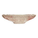 Oval bowl in crystal and frosted glass, pink and frosted.
