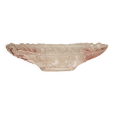 Coupe ovale en cristal et verre moulé, rose et dépoli