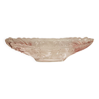 Oval bowl in crystal and frosted glass, pink and frosted.