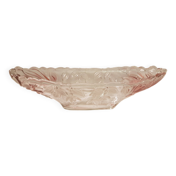 Oval bowl in crystal and frosted glass, pink and frosted.