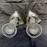Paire d'anciens bougeoirs enverre Marie et Jésus