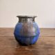 Toad Ashtray No-Smoke Blue Flamed Ceramic and Chrome Metal Art Deco