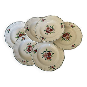 6 old soup plates, Sarreguemines, Amazona model, 1910