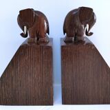Pair of stylized elephant bookends in solid wood