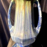 Grand vase forme amphore en gres de pierrefonds a couleur bleue et verte