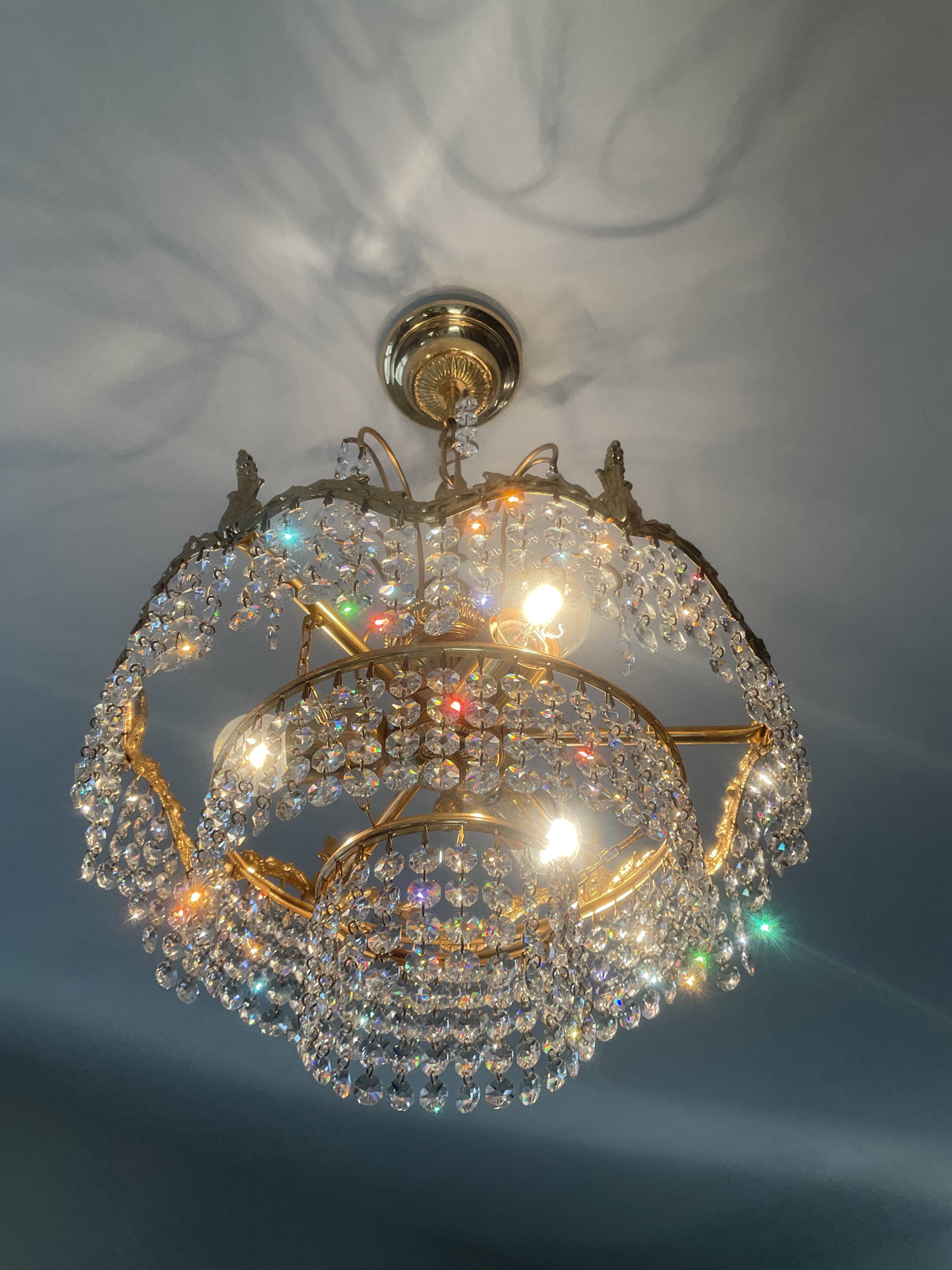 Cascade chandelier with bronze and crystal pendants
