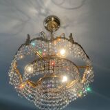Cascade chandelier with bronze and crystal pendants
