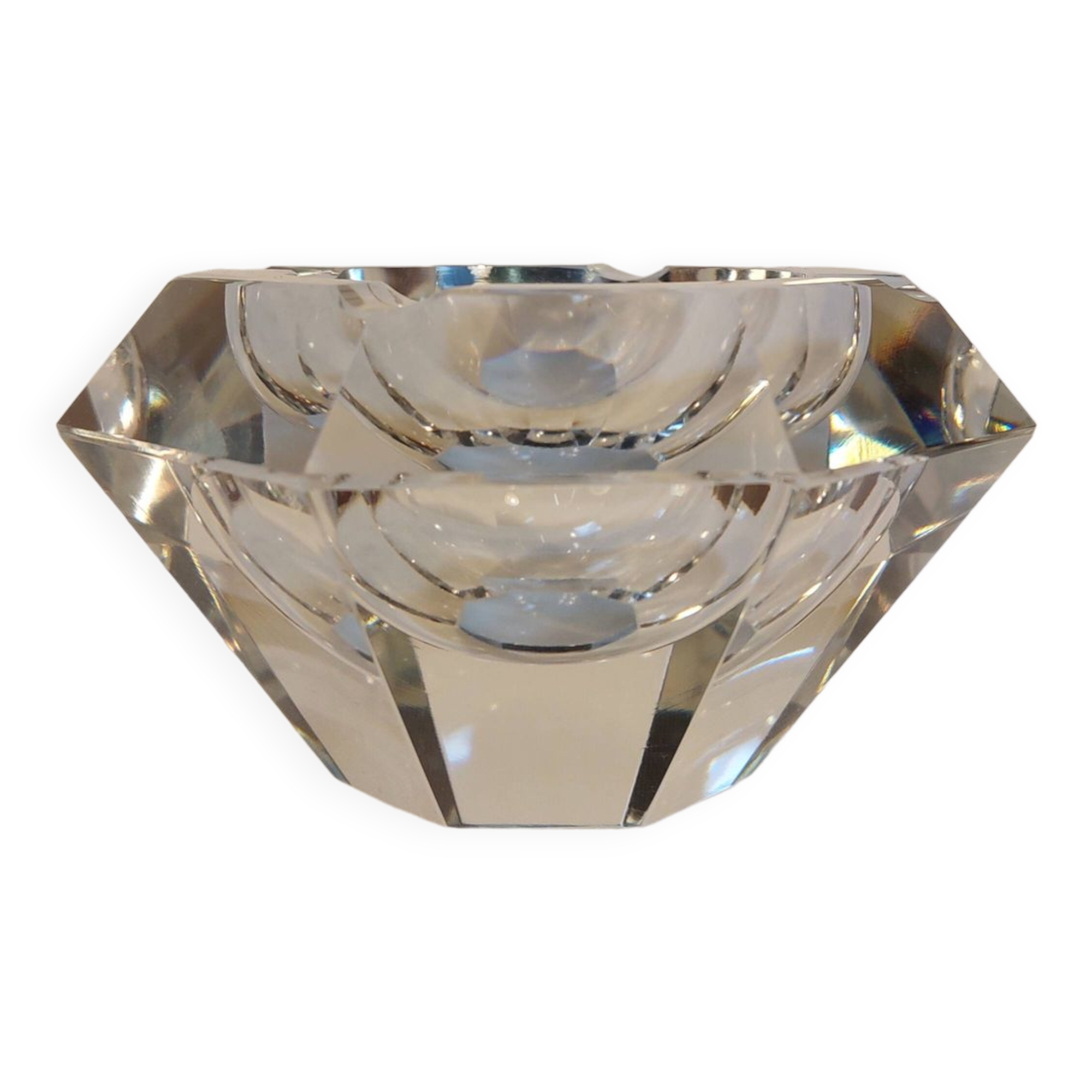 High octagonal diamond ashtray in solid crystal Flavio Poli style - 1970s