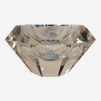 Cendrier diamant haut octogonal en cristal massif style Flavio Poli - 1970s