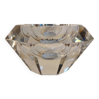 Cendrier diamant haut octogonal en cristal massif style Flavio Poli - 1970s