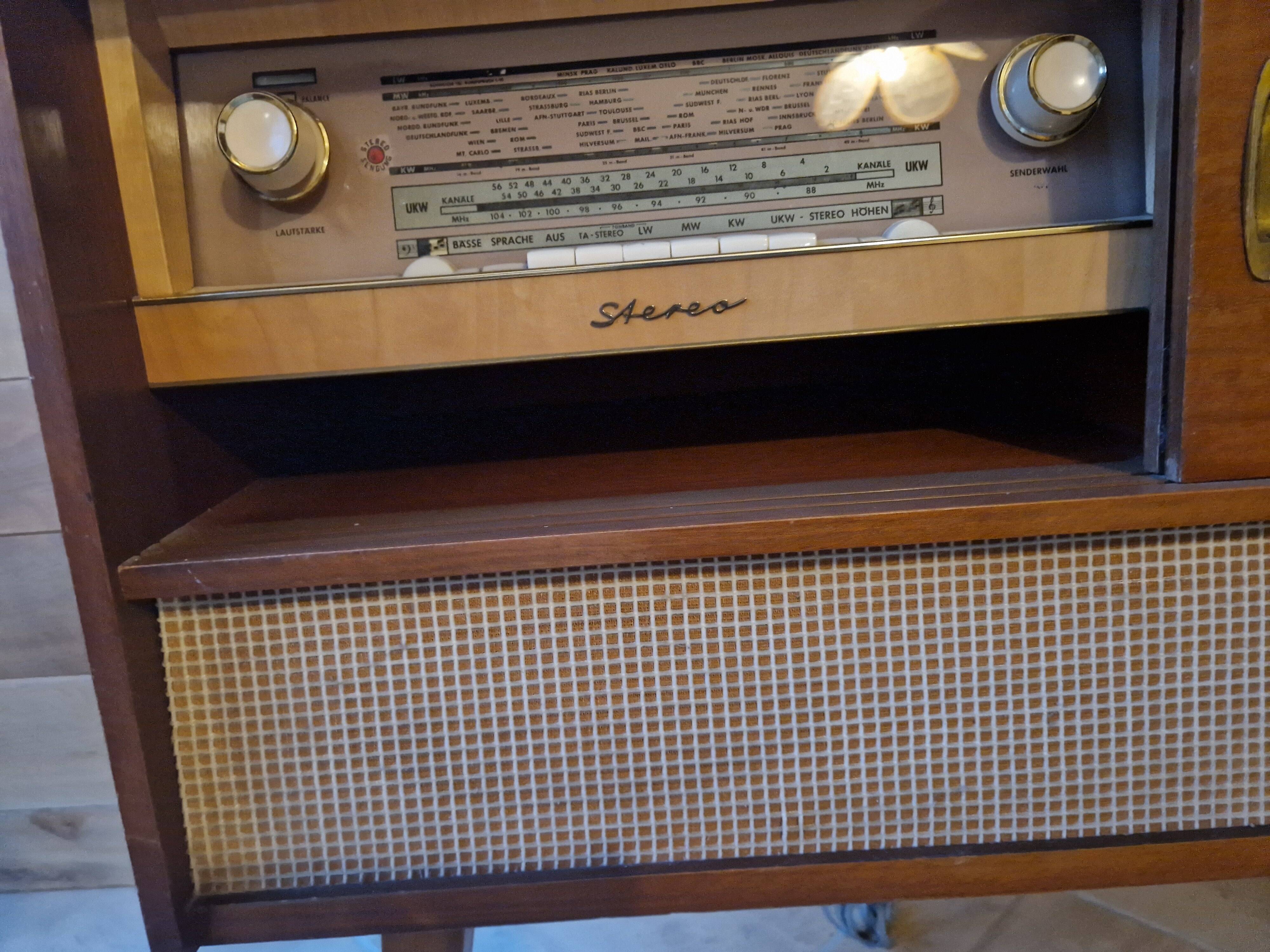 Vintage radio and record cabinet