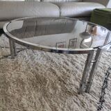 Round coffee table in smoked glass with chrome legs