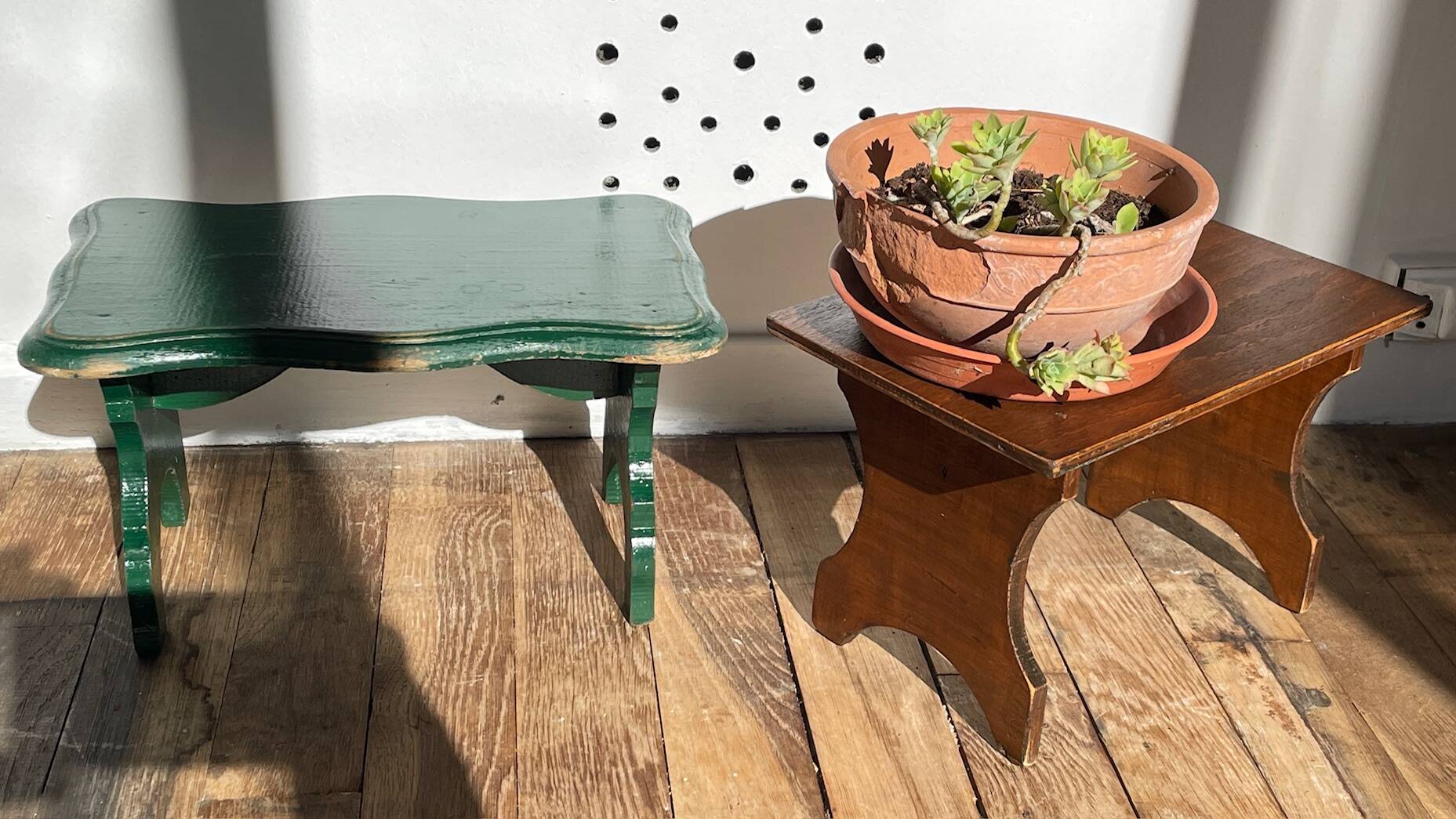 2 vintage wooden bar stools